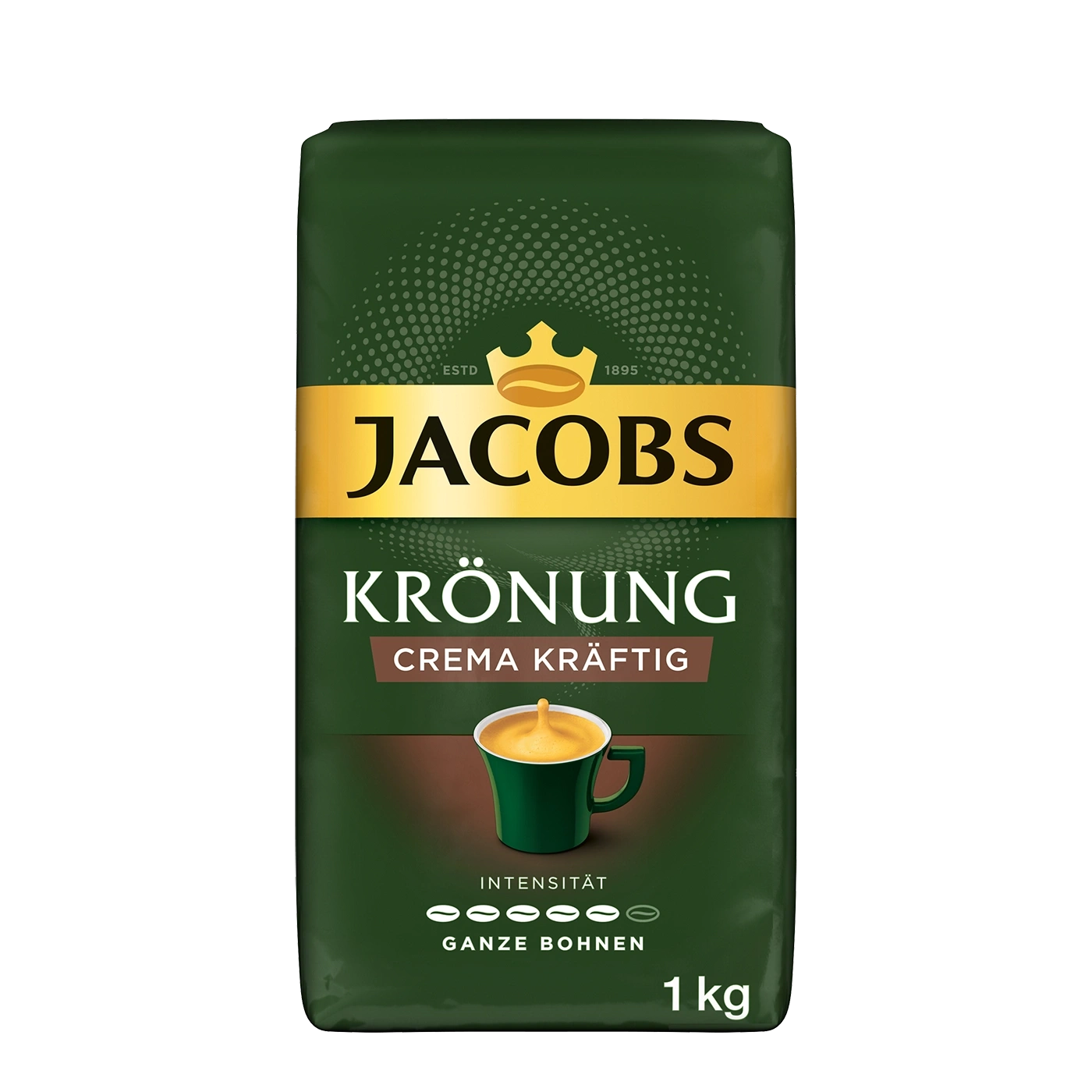 Jacobs Krönung Kaffee, Crema Kräftig, ganze Bohnen, 1 kg, grüne Verpackung