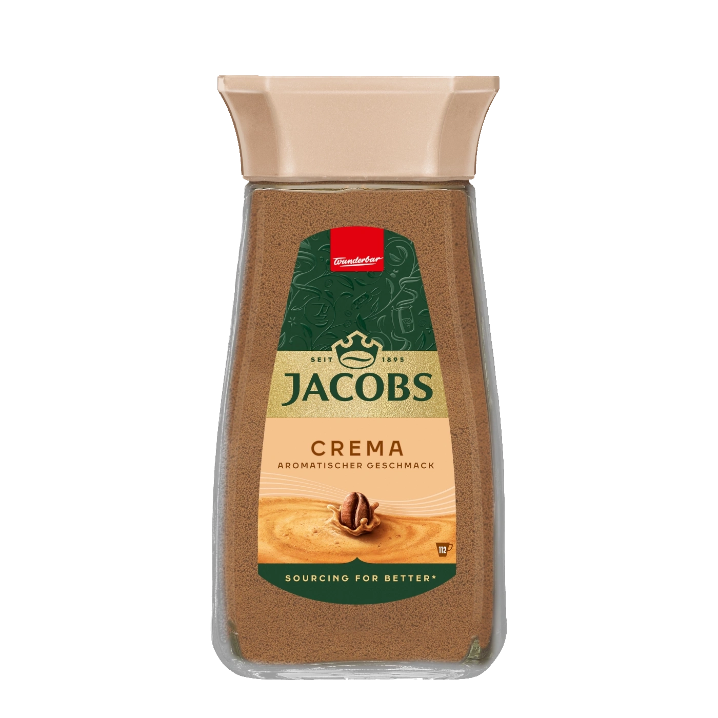 Jacobs Crema Kaffee, aromatischer Geschmack, Glasbehälter, Kaffeebohnen
