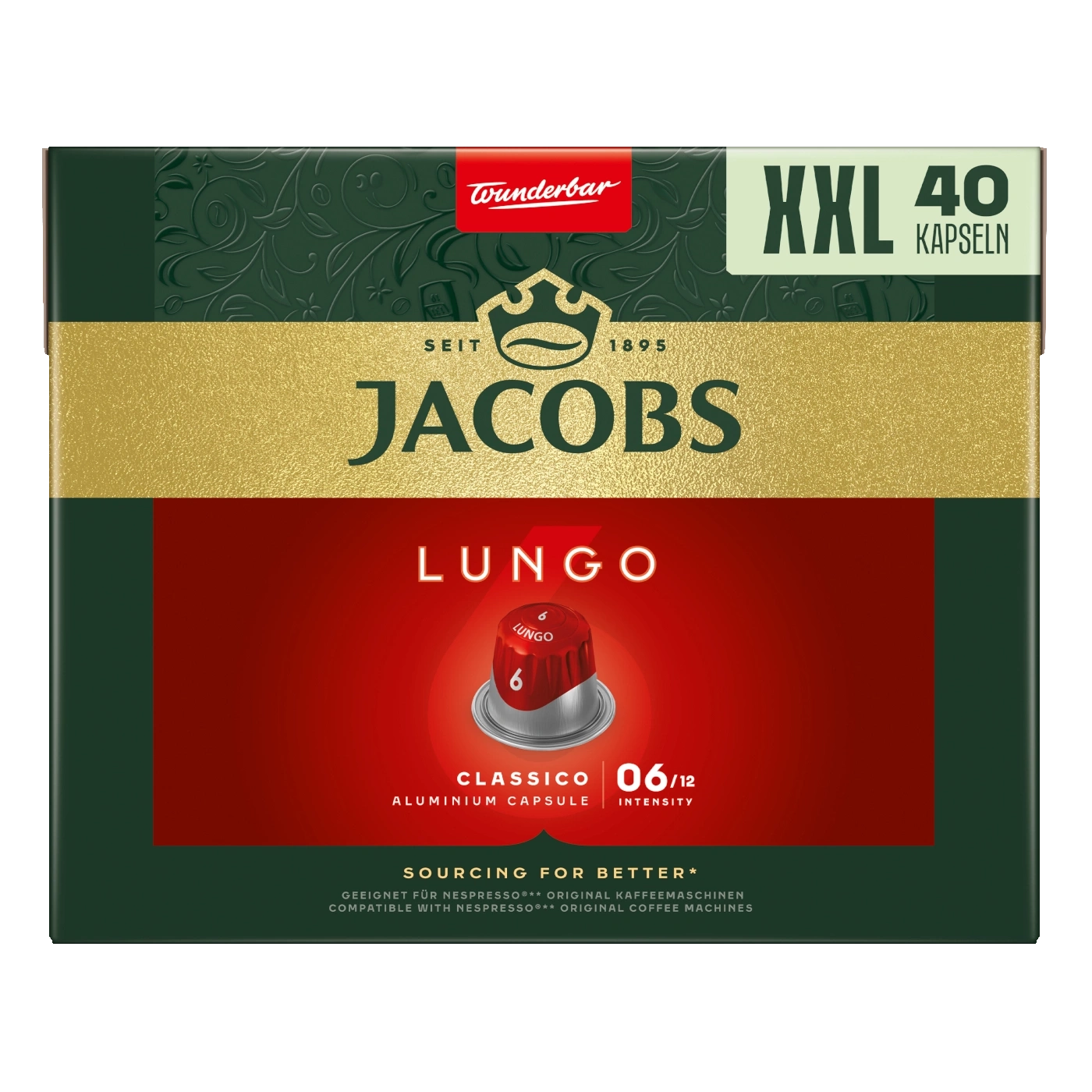 Jacobs Lungo Kaffeekapseln, XXL, 40 Kapseln, Classico, Intensität 6/12