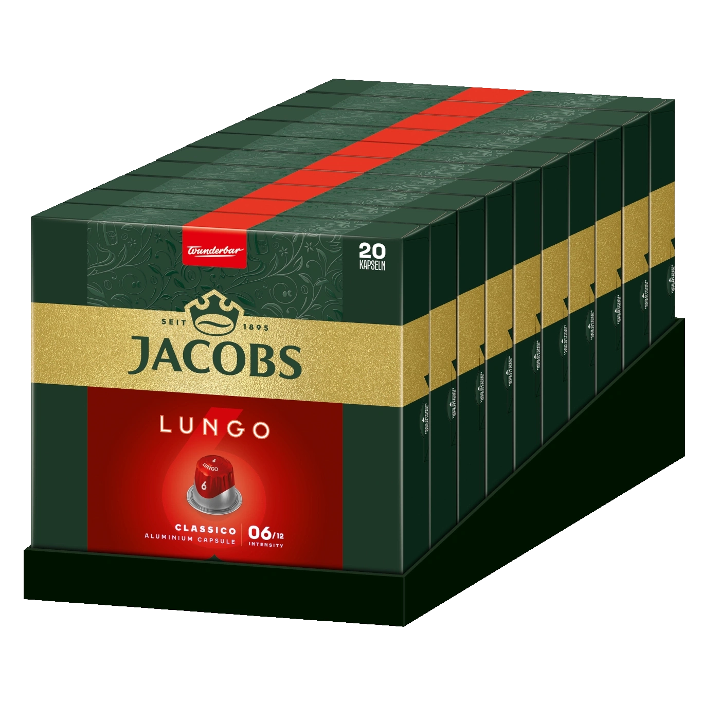 Jacobs Lungo Kaffeekapseln, 20 Kapseln, Classico, Intensität 6/12, Aluminium