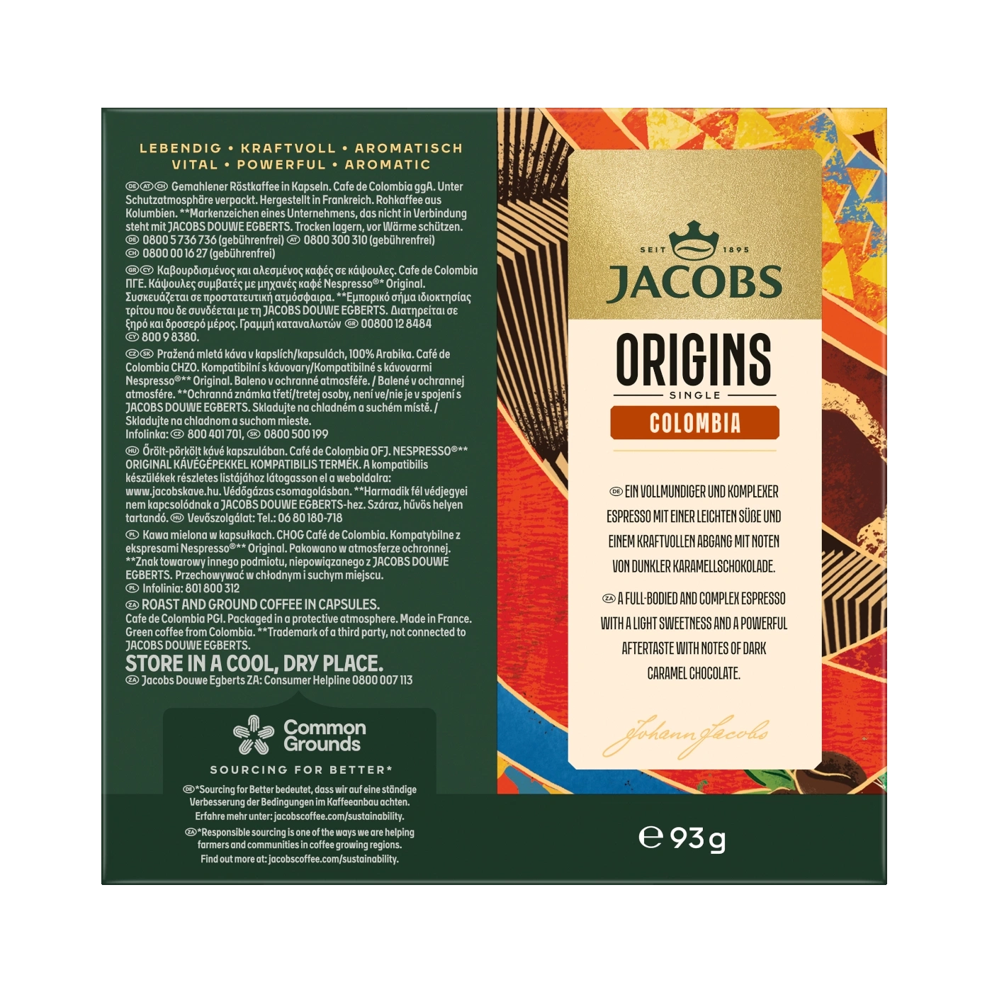 Jacobs Origins Kaffee, Colombia, Espresso, Karamellschokolade, stark, aromatisch, Kapseln, 93g