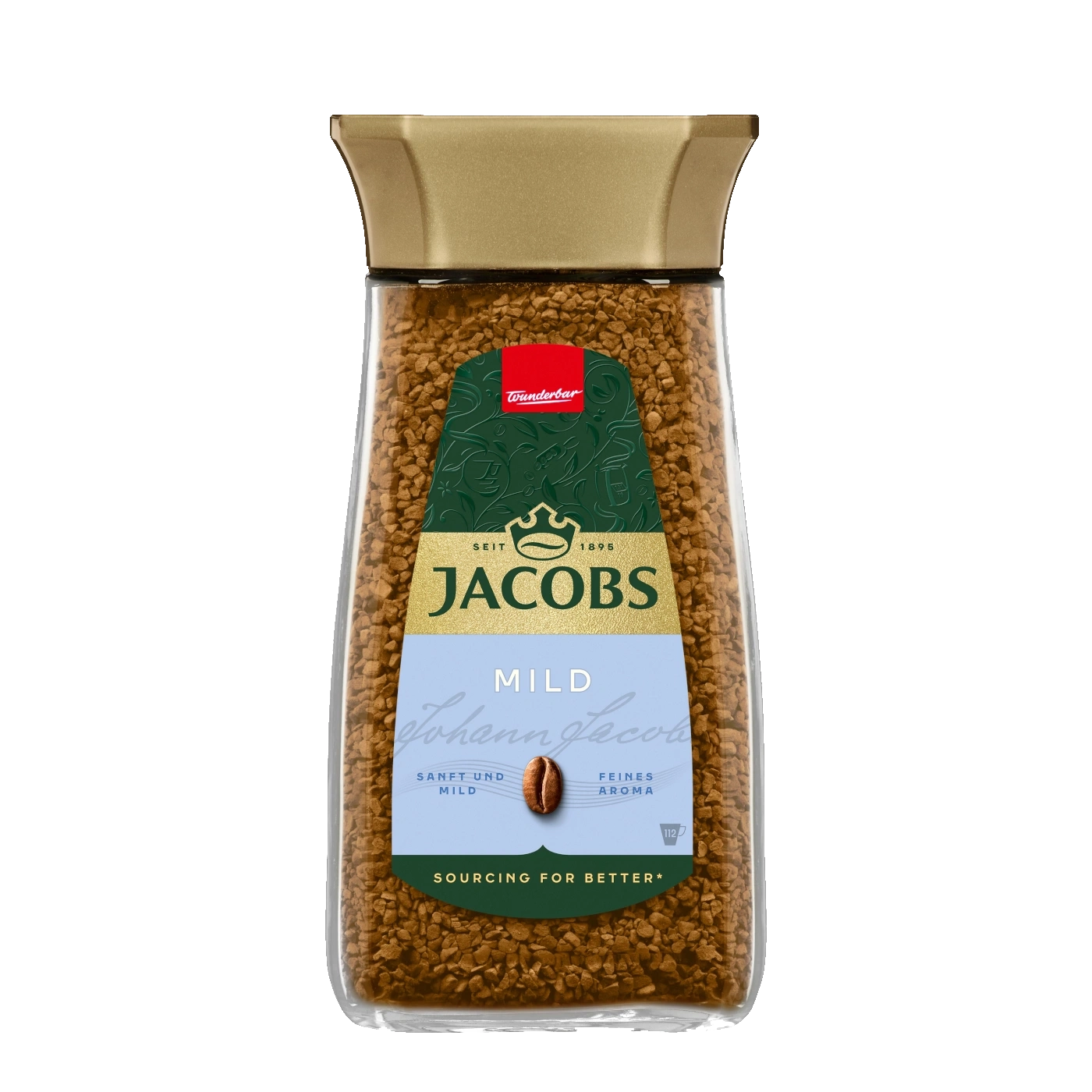 Jacobs Kaffee, mild, mit feinem Aroma, Glasbehälter, Sourcing for Better, 112g
