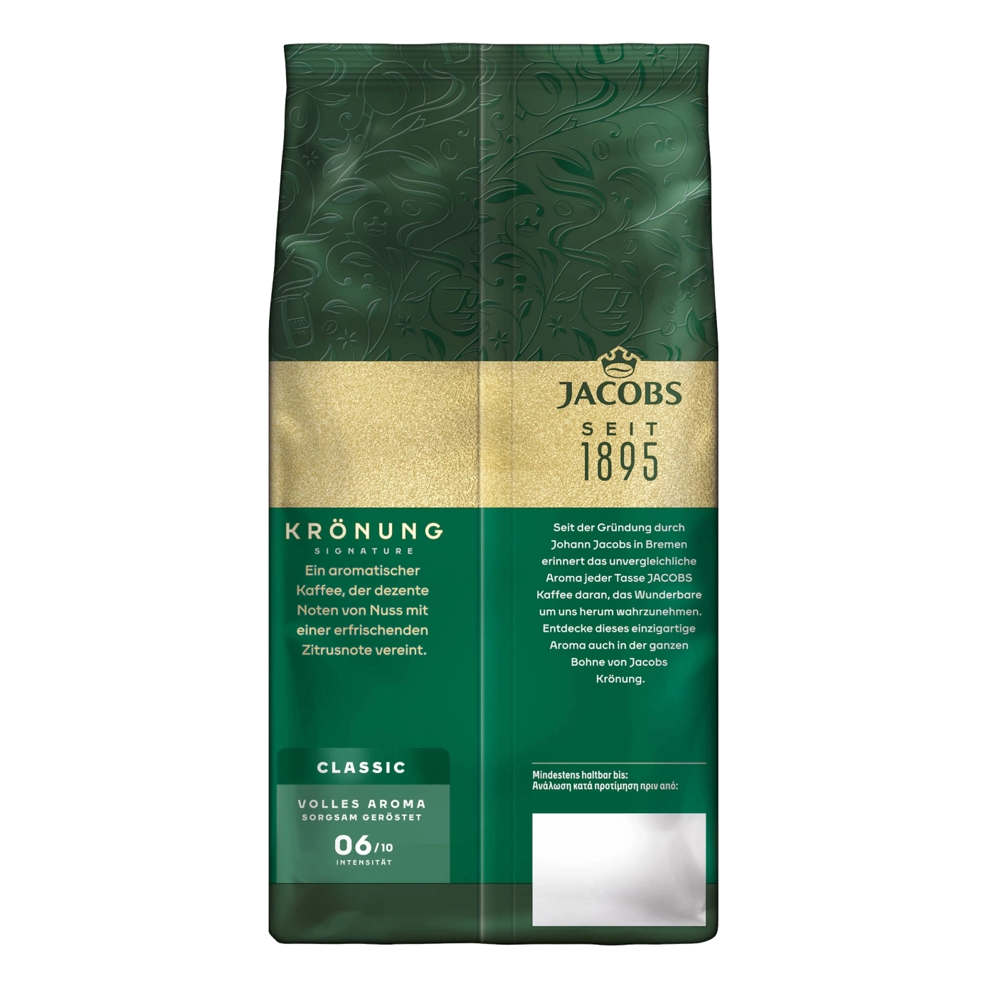 Kaffeepackung Jacobs Krönung Classic, aromatischer Kaffee mit Nuss- und Zitrusnoten