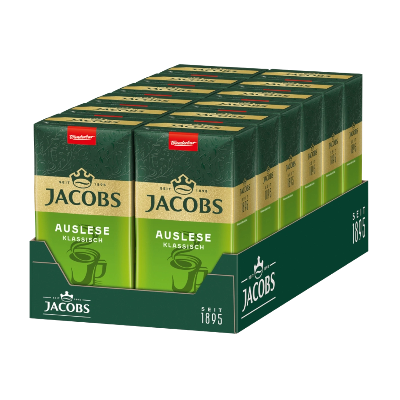 Karton mit Jacobs Kaffee Auslese Klassisch Packungen