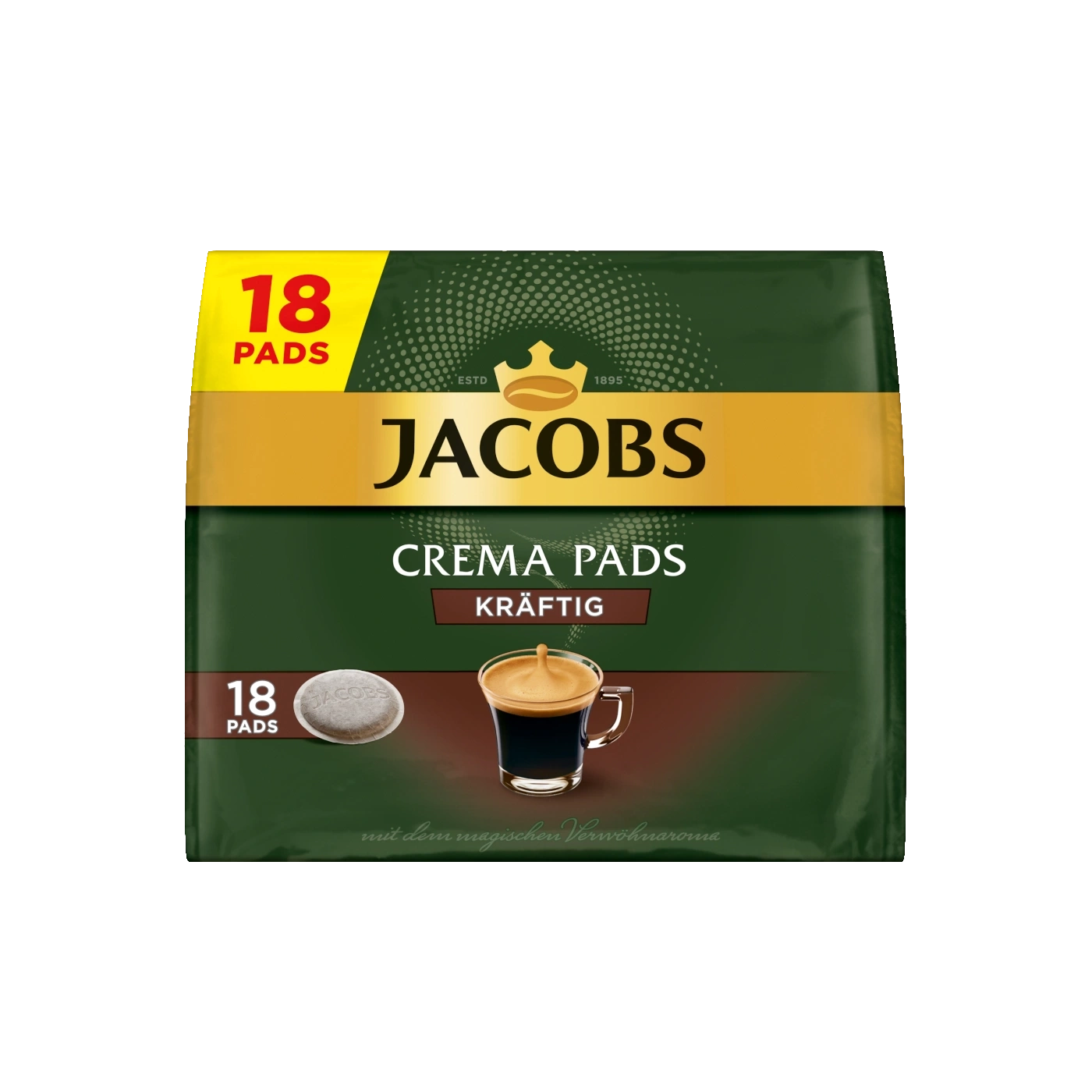 Jacobs Crema Pads, 18 Stück, kräftig, mit magischem Verwöhnaroma