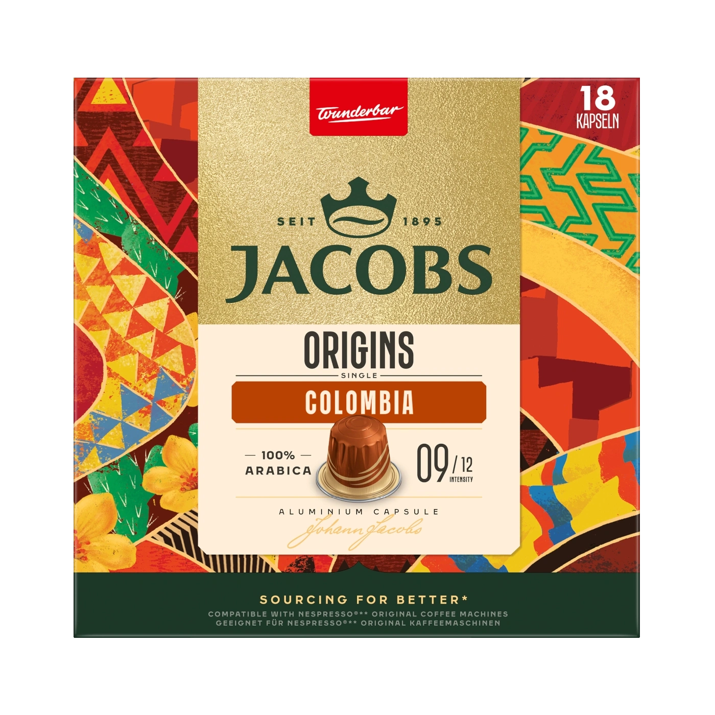Kaffeekapseln von Jacobs, Sorte Colombia, 18 Kapseln, 100% Arabica