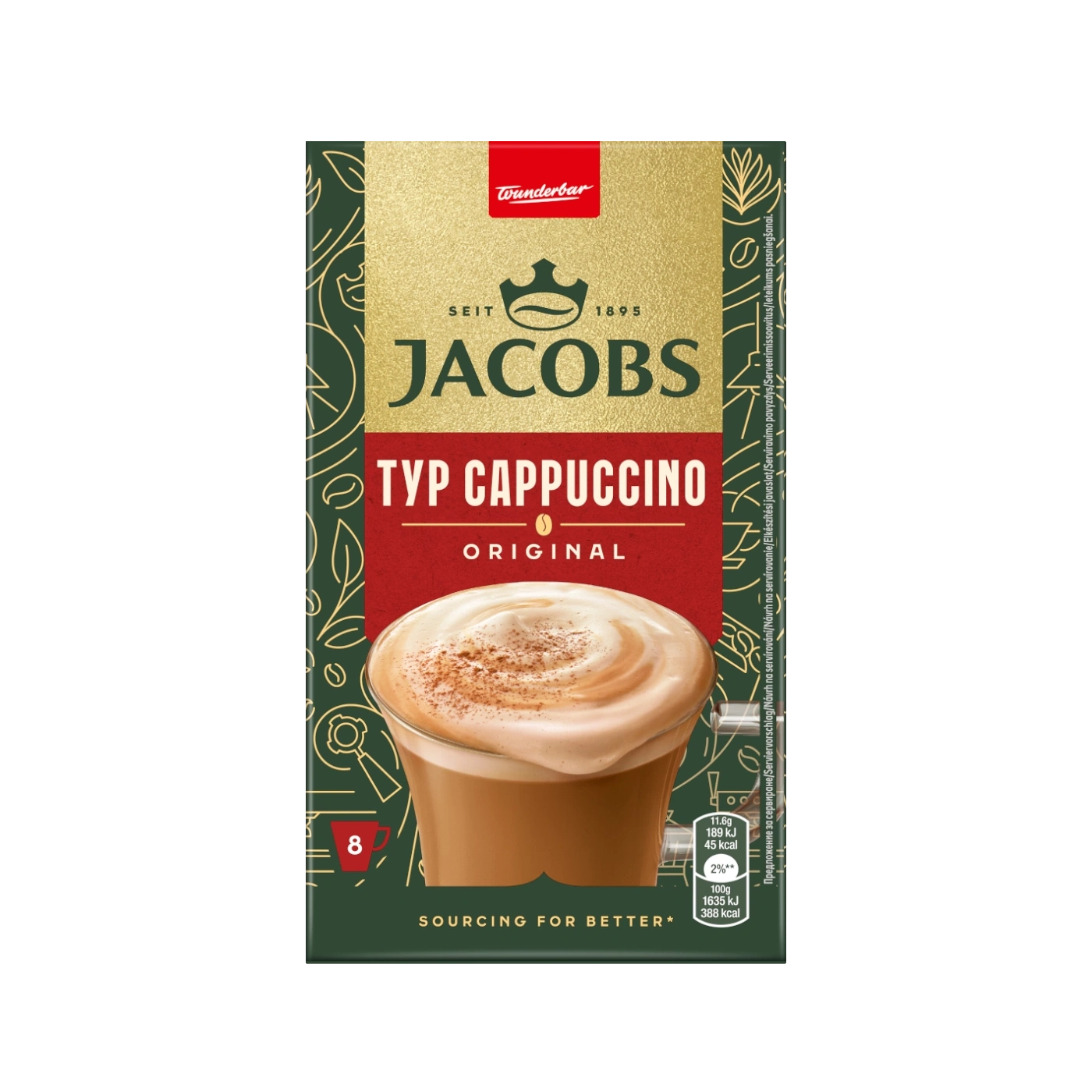 Jacobs Typ Cappuccino Packung, 8 Portionen, Original, Wunderbar, Kaffeegetränk