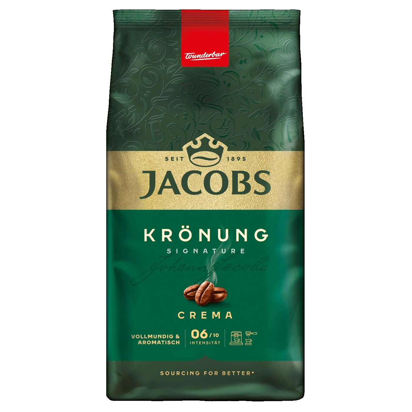 Jacobs Krönung Kaffee, grün, mit Text und Logo, Crema, 06/10 Intensität