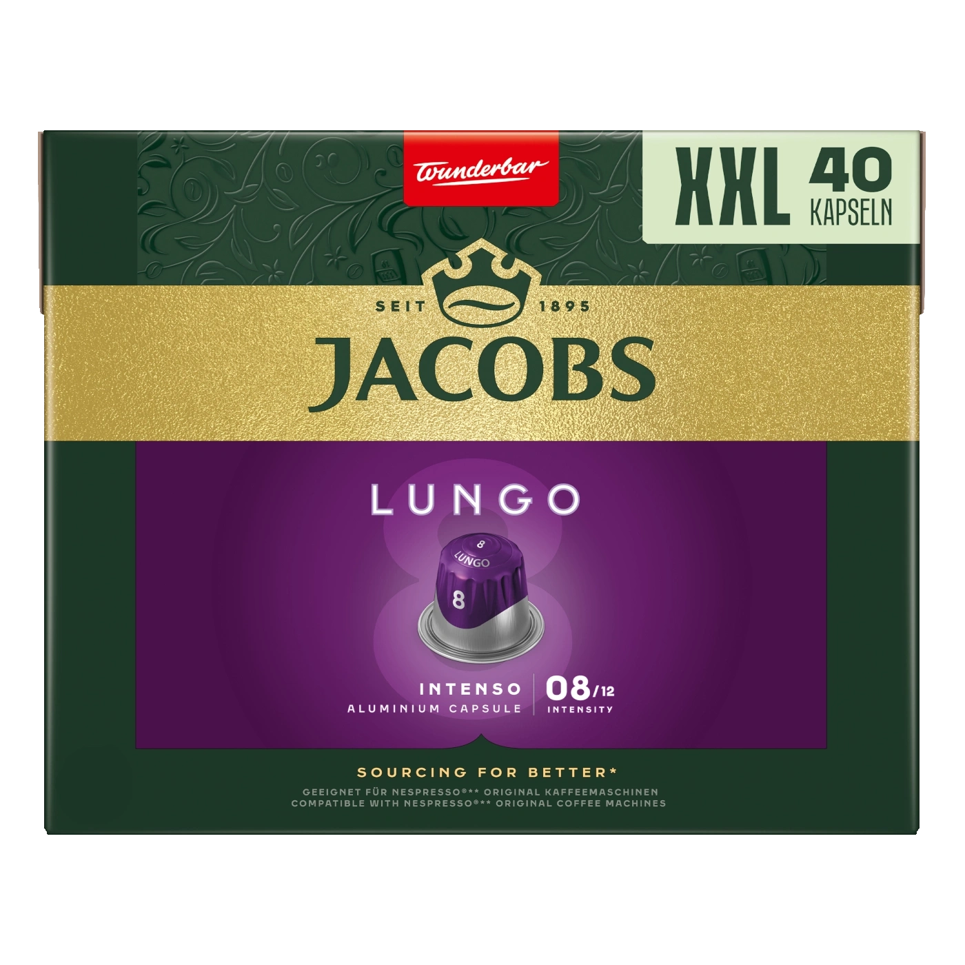 Jacobs Lungo Kaffeekapseln, XXL, 40 Kapseln, Intensität 8/12, Aluminiumkapsel