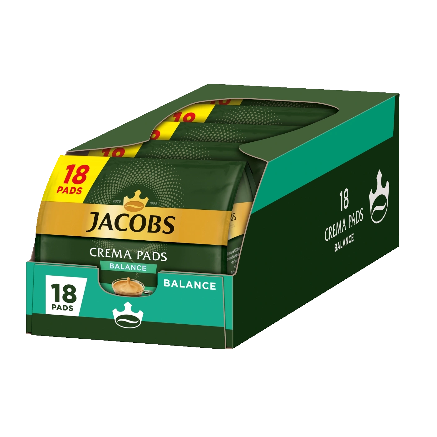 Jacobs Crema Pads, 18 Pads, Balance, Kaffeepads, grüne Verpackung, Kaffee
