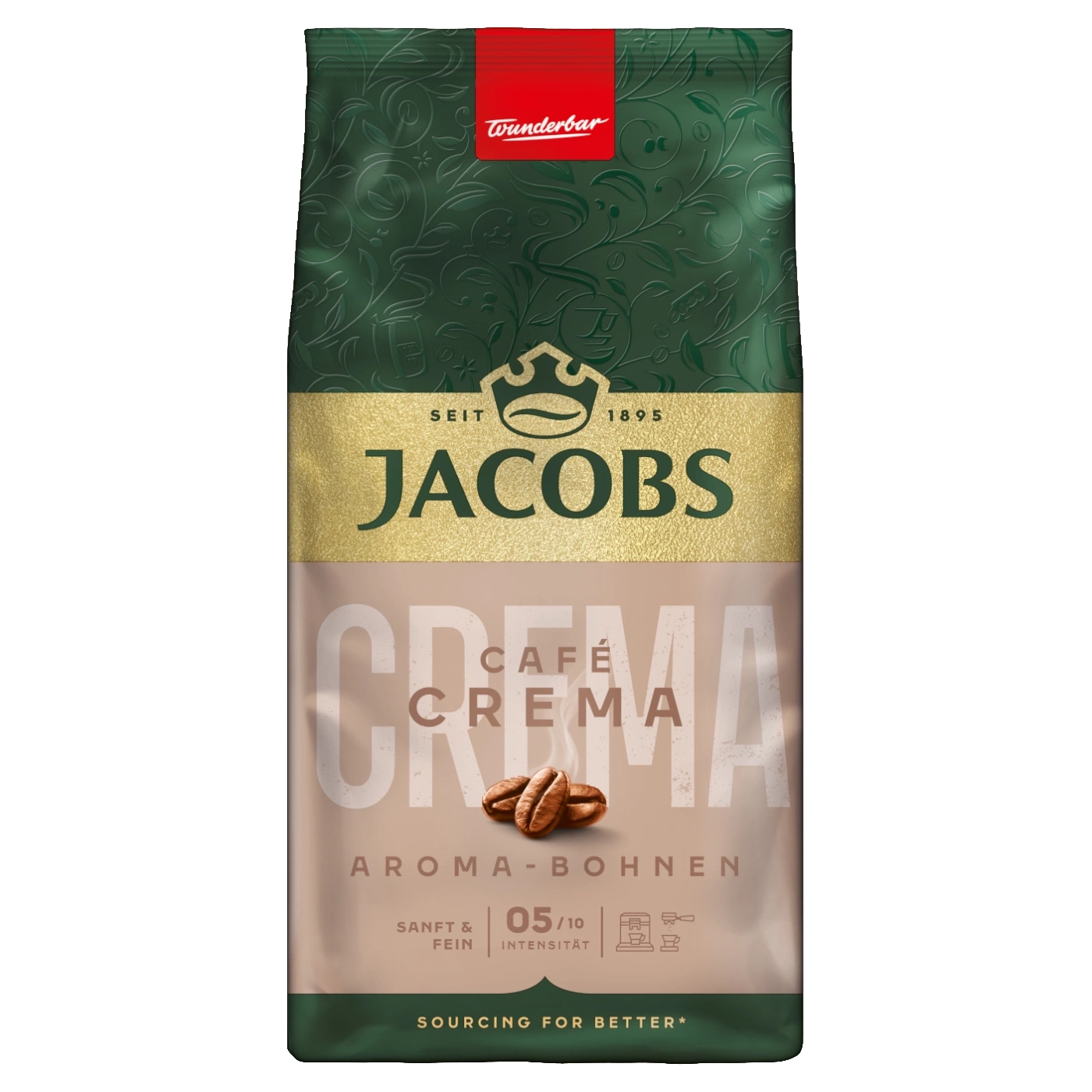 Jacobs Café Crema Kaffeebohnen, sanft und fein, Intensität 05/10, Aroma-Bohnen, Wunderbar