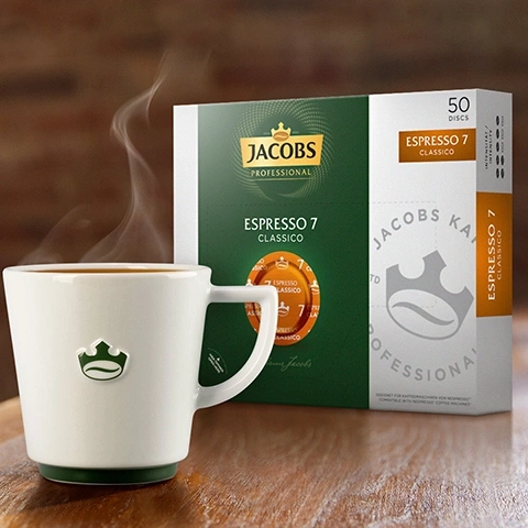 Kaffeetasse und Jacobs Espresso 7 Packung, Klassiker, 50 Scheiben, professionell