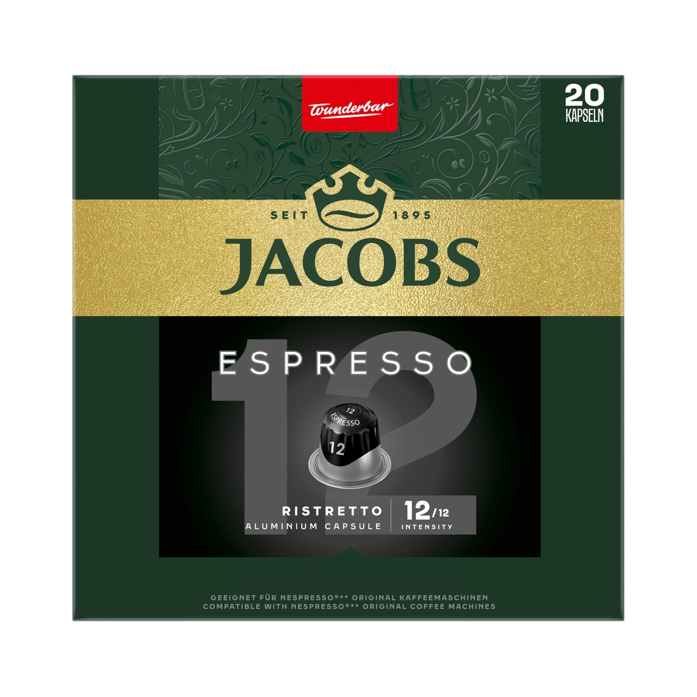Jacobs Espresso Ristretto Kapseln 20 Stück, Intensität 12/12