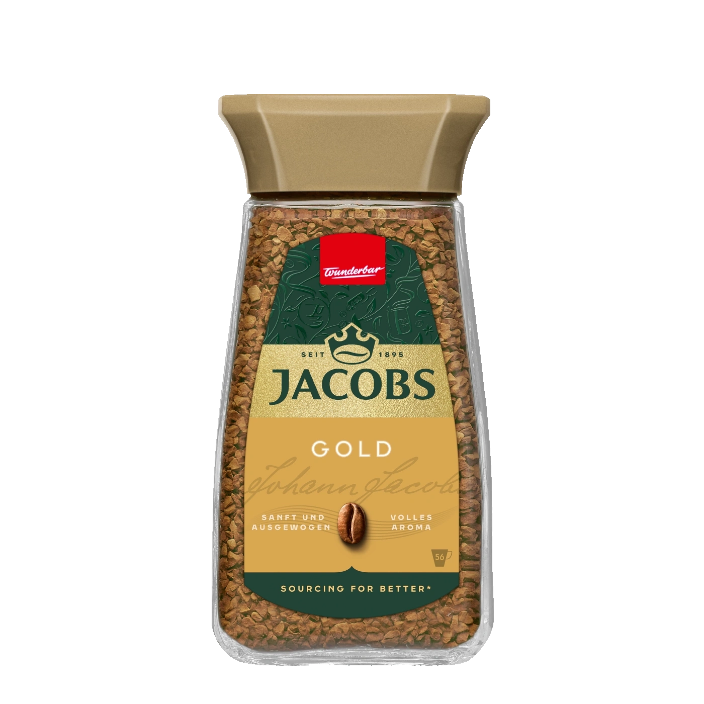 Jacobs Gold Kaffee, Glasbehälter, sanft und ausgewogen, volles Aroma, 56g, Wunderbar