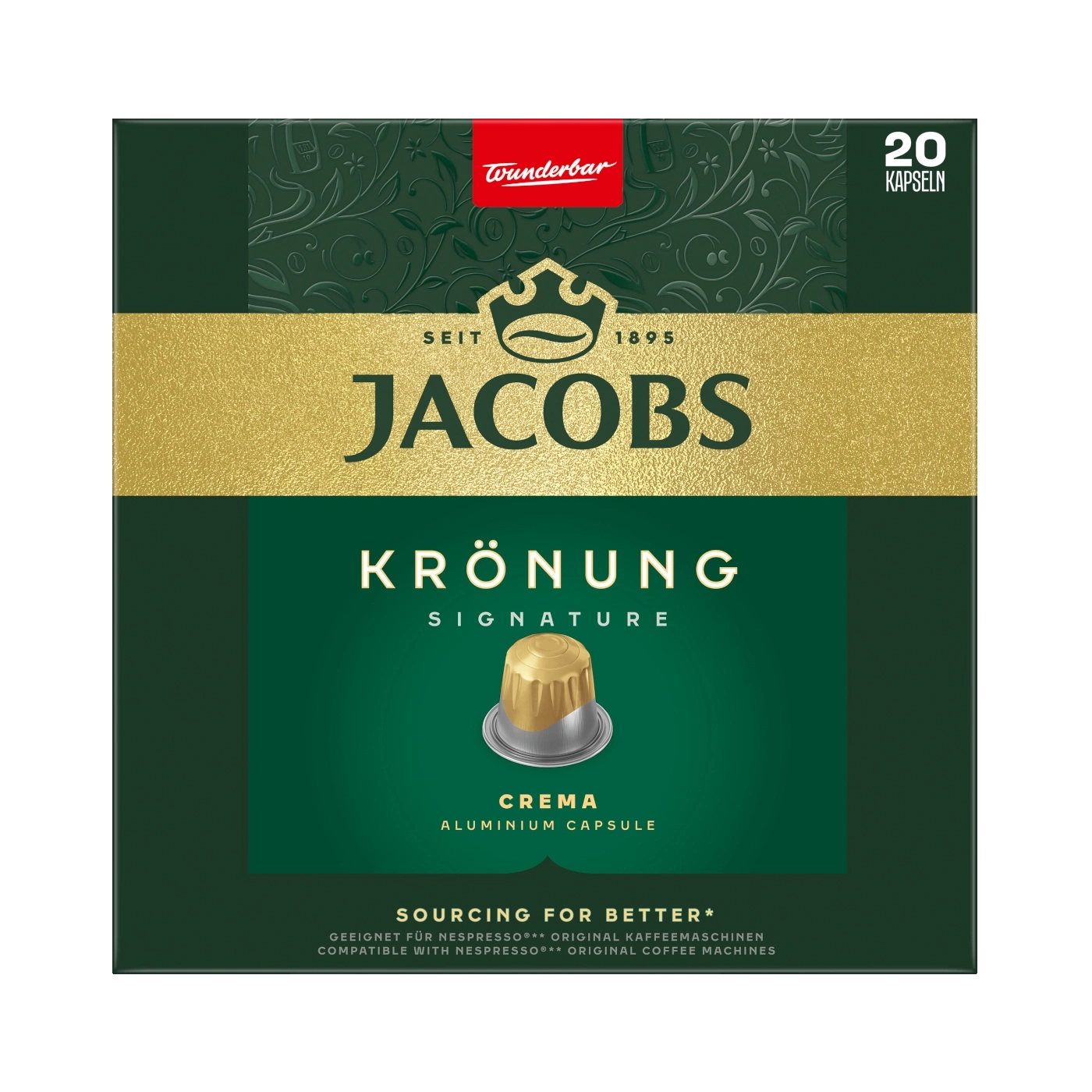 Jacobs Krönung Kaffeekapseln, 20 Kapseln, Crema, Aluminium Kapsel, Nespresso kompatibel