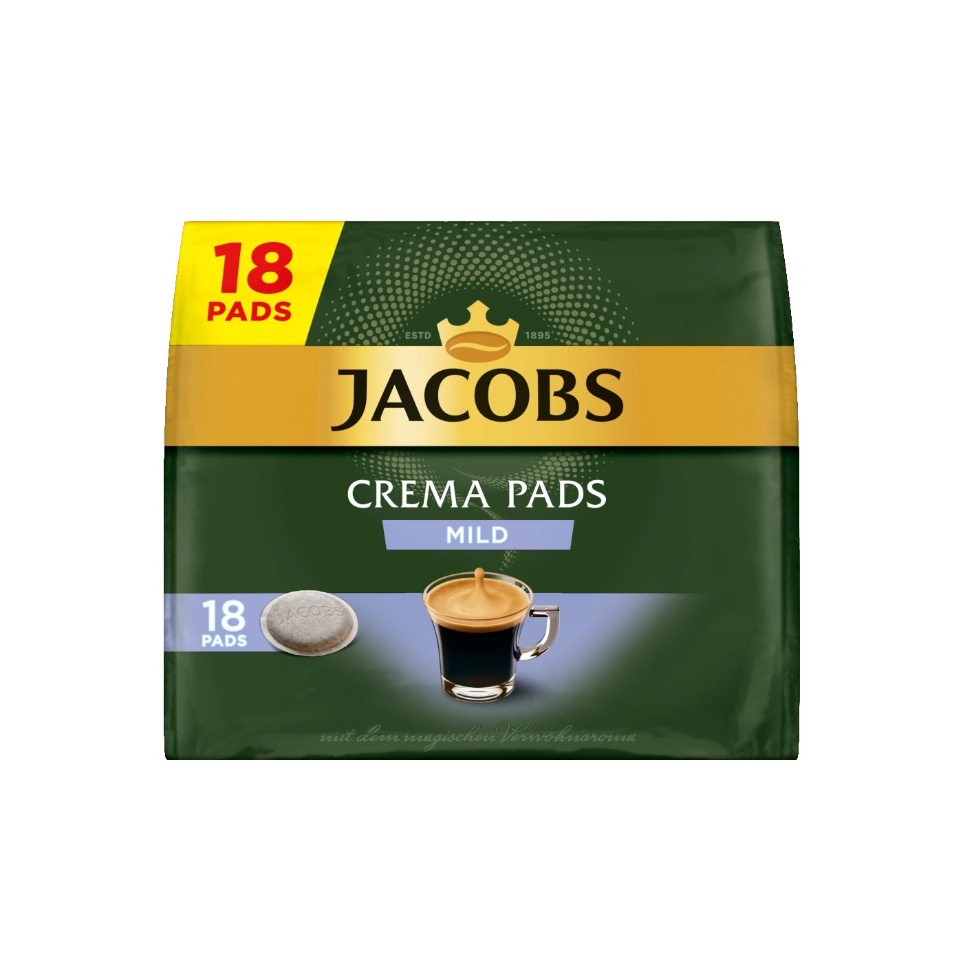Jacobs Crema Pads, mild, 18 Pads, Kaffeepads, Kaffee, Getränk, Packung