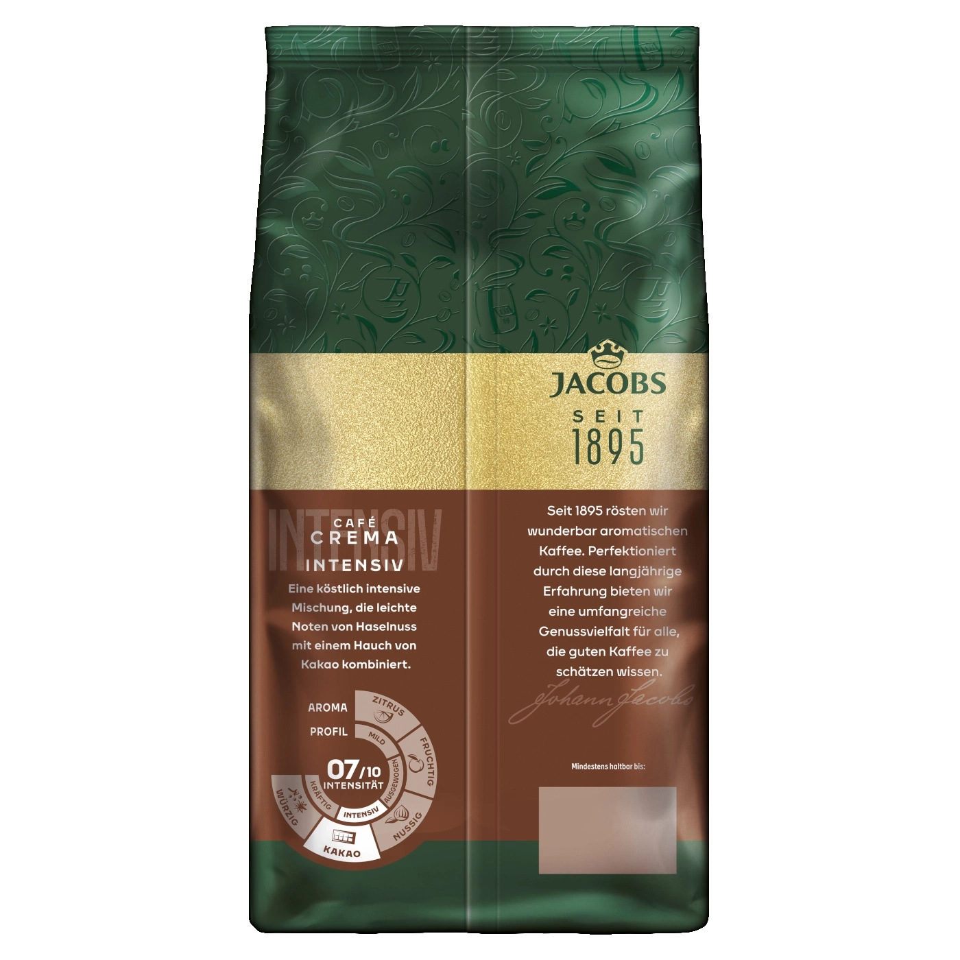 Kaffeepackung Jacobs Café Crema Intensiv, Aroma, Profil, Intensität, Kakao, Haselnuss