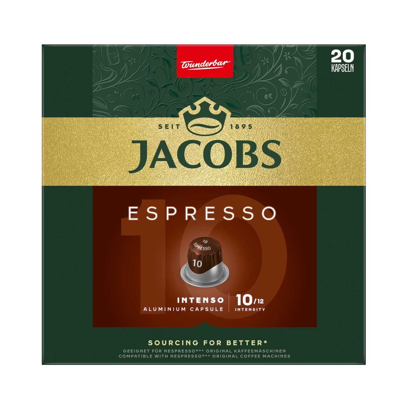 Jacobs Espresso Kapseln, 20 Stück, Intensität 10/12, Aluminium Kapsel