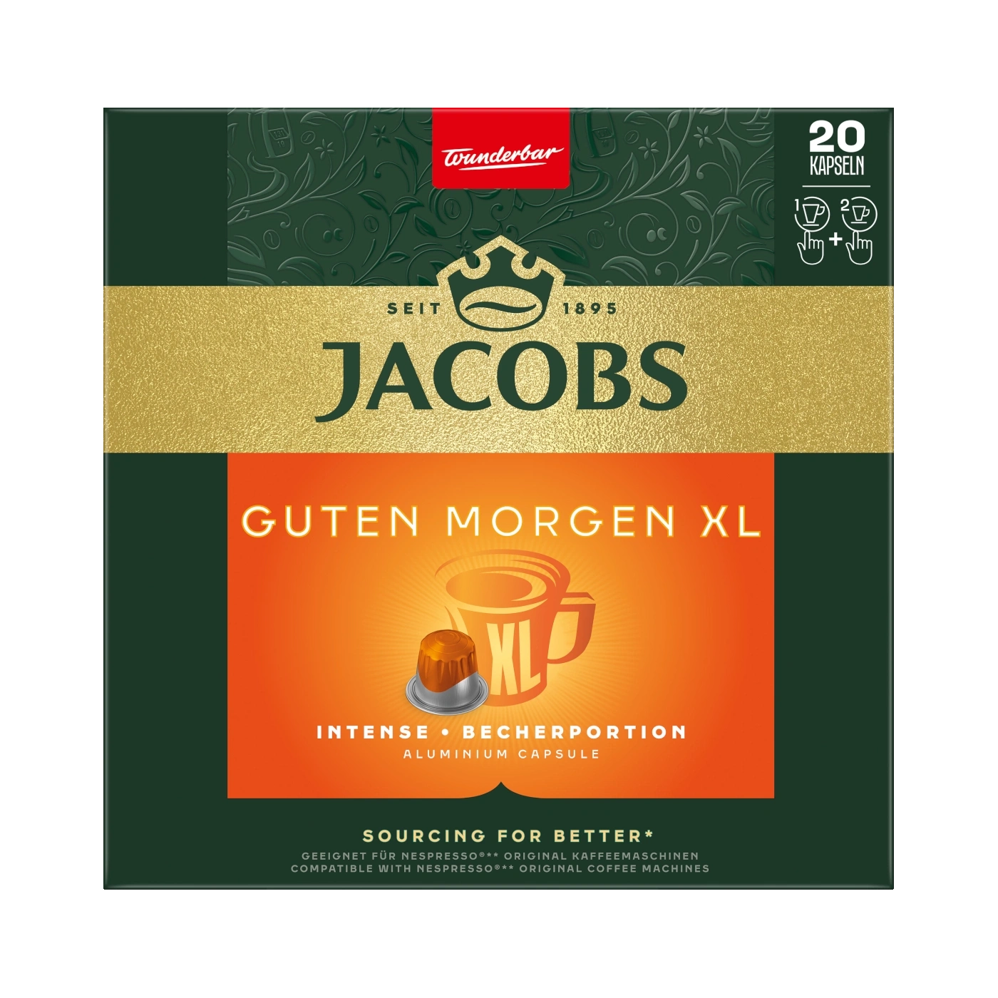 Jacobs Kaffeekapseln, Guten Morgen XL, 20 Kapseln, Intense, Aluminium Kapsel