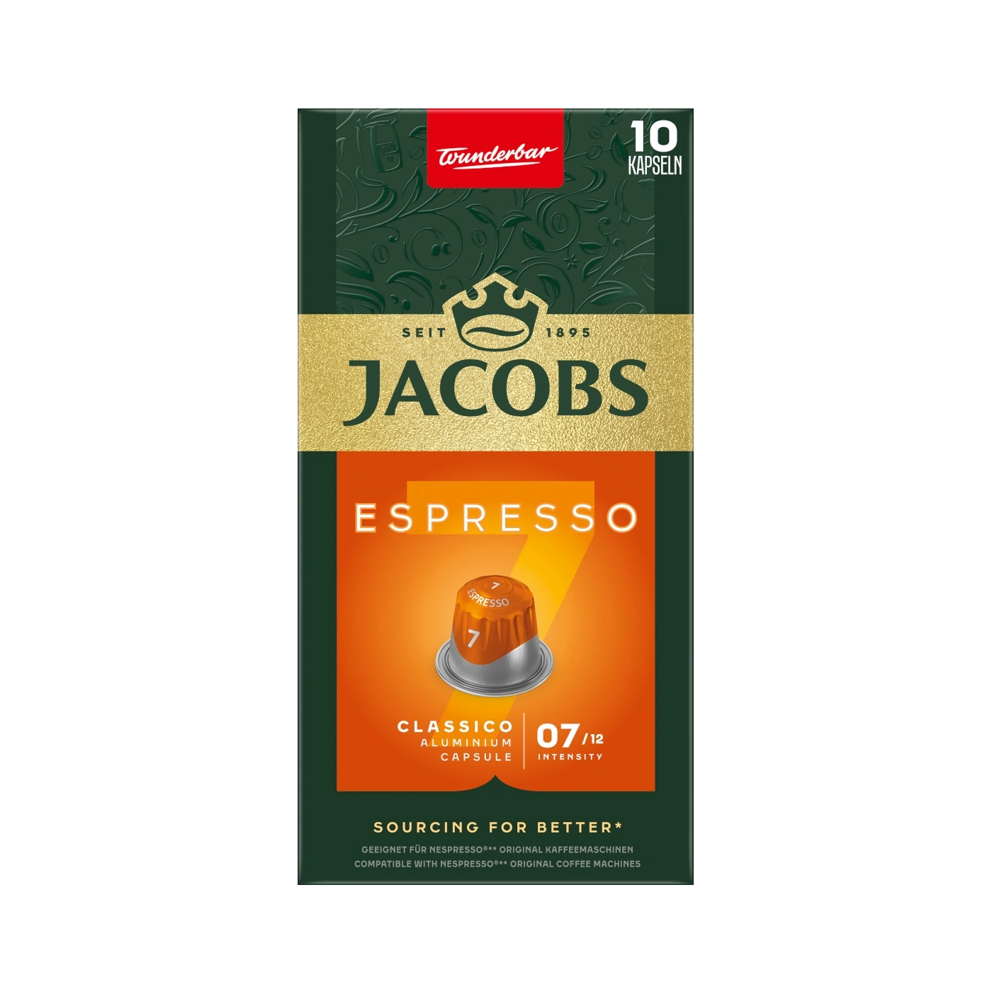 Jacobs Espresso Kapseln, 10 Stück, Classico, Intensität 7, Aluminium Kapsel