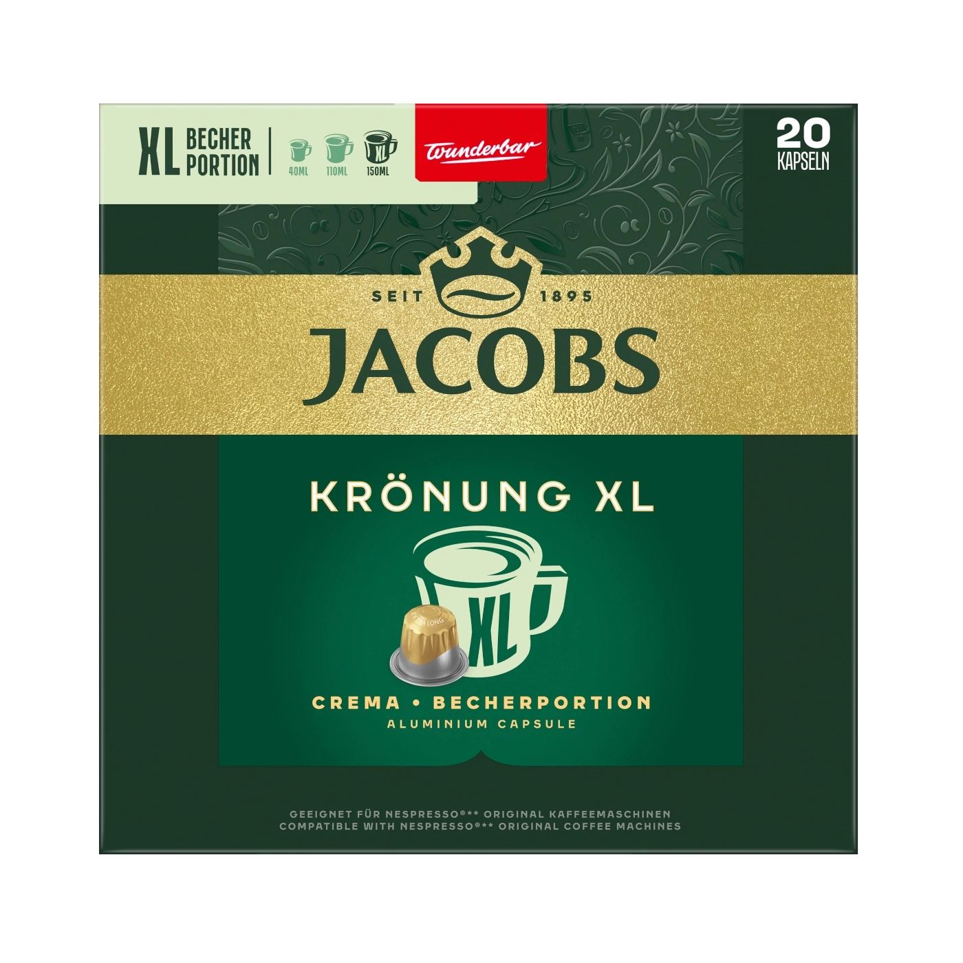 Jacobs Krönung XL Kaffeekapseln, 20 Stück, für Nespresso Maschinen