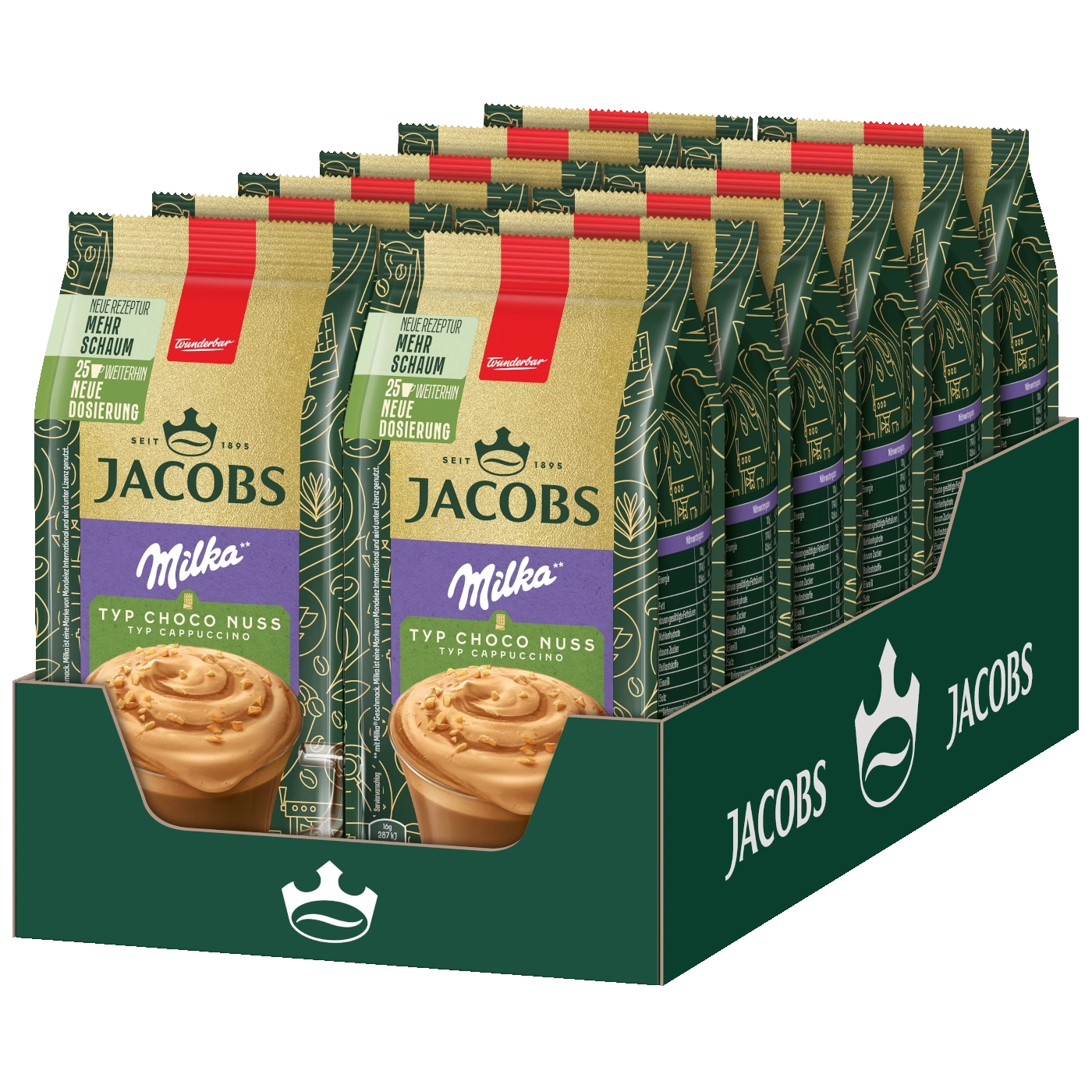 Jacobs Milka Cappuccino Packung, Typ Choco Nuss, mit mehr Schaum und neuer Dosierung