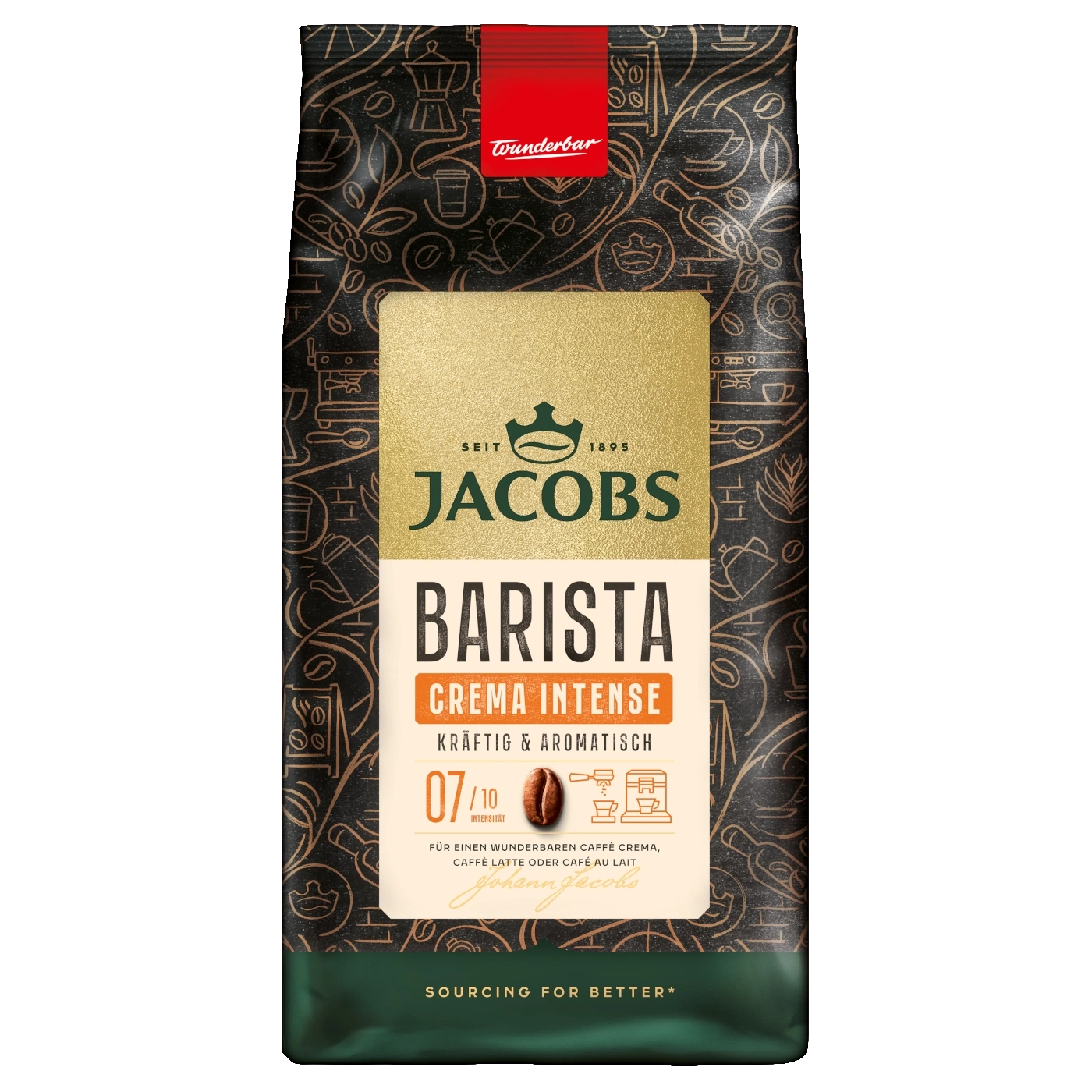 Kaffeepackung Jacobs Barista Crema Intense, kräftig und aromatisch, 07/10 Intensität