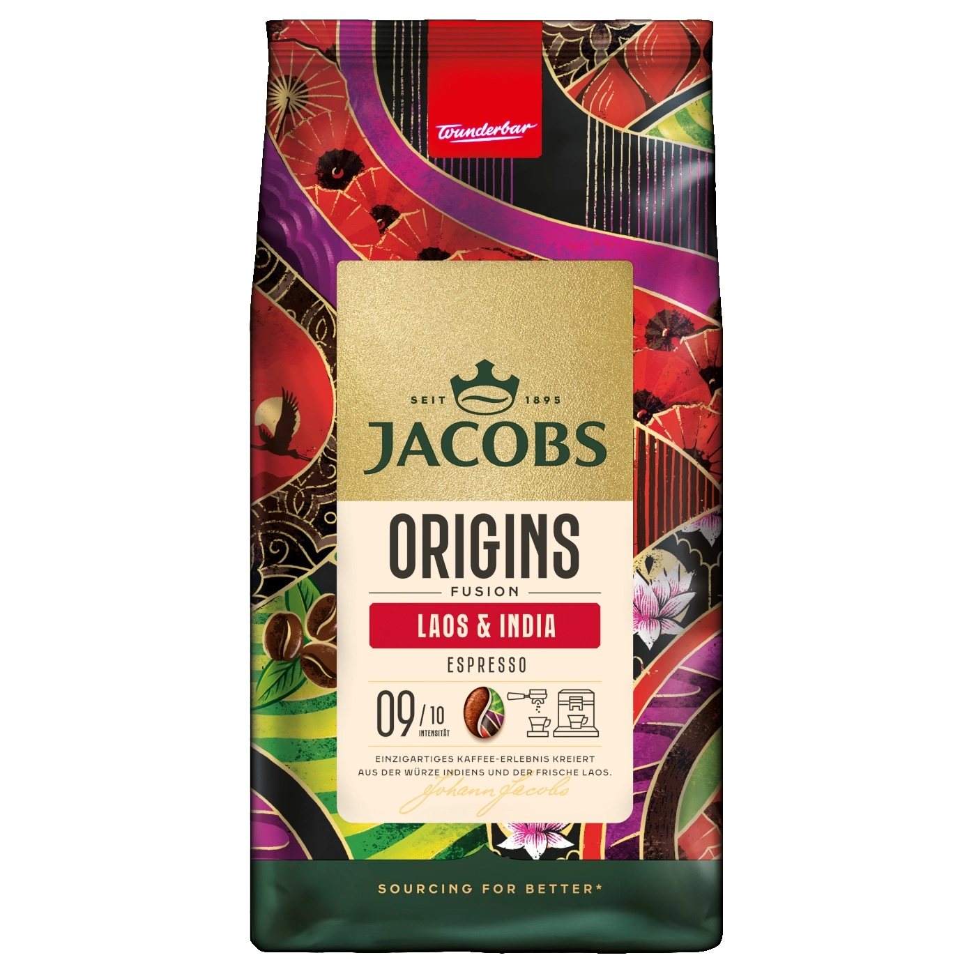 Kaffeepackung Jacobs Origins Fusion Laos & India Espresso, 09/10 Intensität
