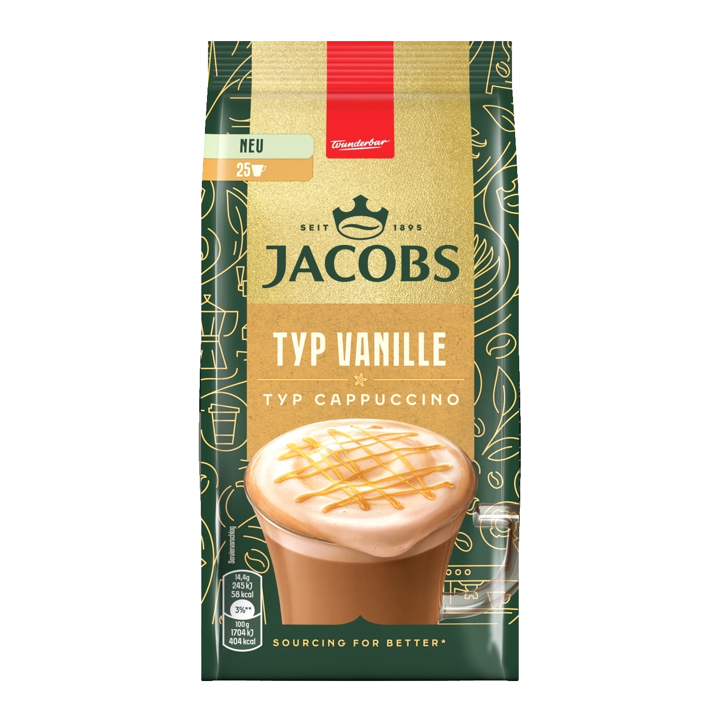 Jacobs Typ Vanille Cappuccino, 25 Portionen, Neu, Wunderbar, Serviervorschlag