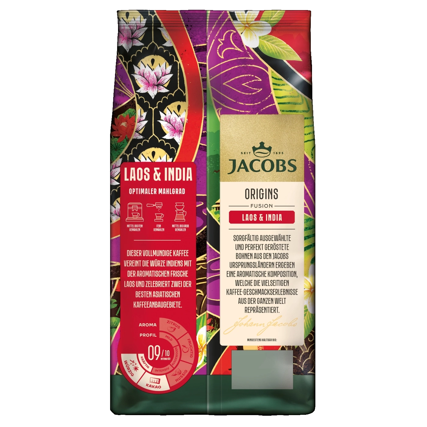 Kaffeepackung Jacobs Origins Laos & India, vollmundiger Kaffee, Aroma, Profil