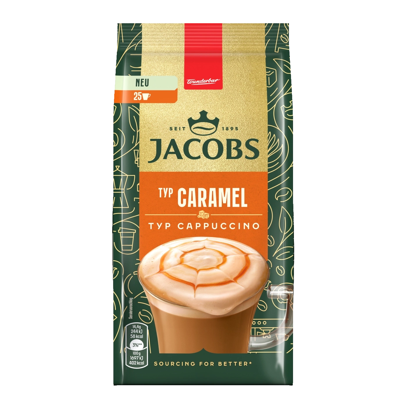 Jacobs Caramel Cappuccino Packung, 25 Portionen, Neu, Wunderbar, Typ