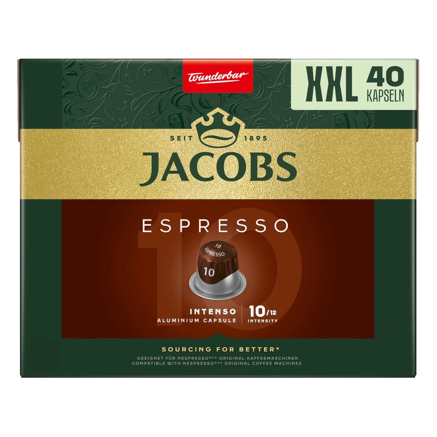 Jacobs Espresso Kapseln, XXL Packung, 40 Kapseln, Intensität 10/12, Aluminium
