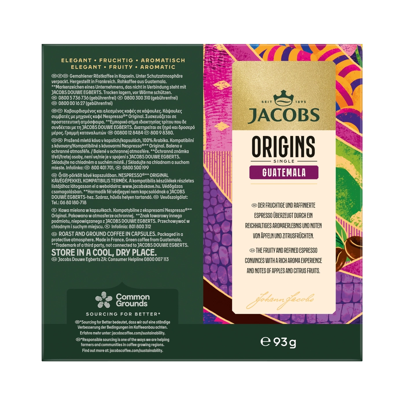 Jacobs Origins Guatemala: Kaffee, elegant, fruchtig, aromatisch, mit Noten von Äpfeln und Zitrusfrüchten.