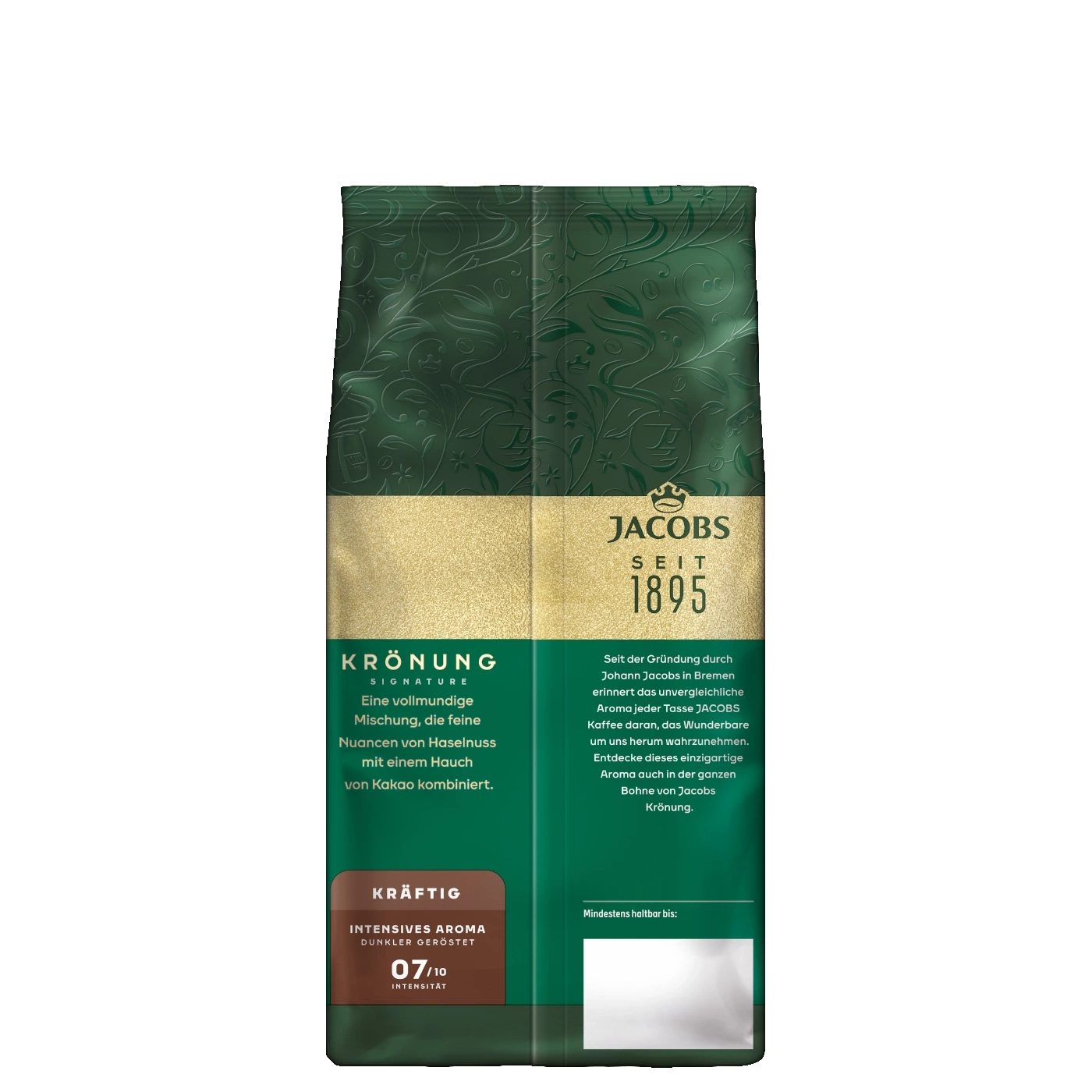 Kaffeepackung Jacobs Krönung, Haselnuss und Kakao, dunkel geröstet, Intensität 7/10
