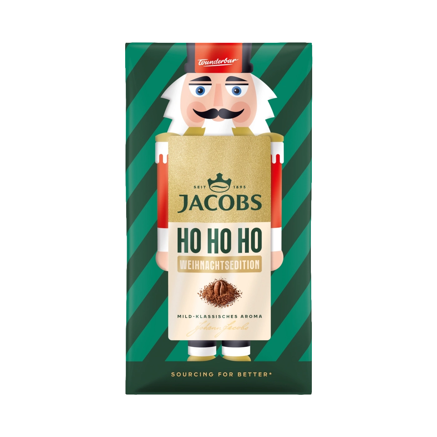 Jacobs Weihnachtsedition mit Nussknacker-Design, Ho Ho Ho, mild-klassisches Aroma.