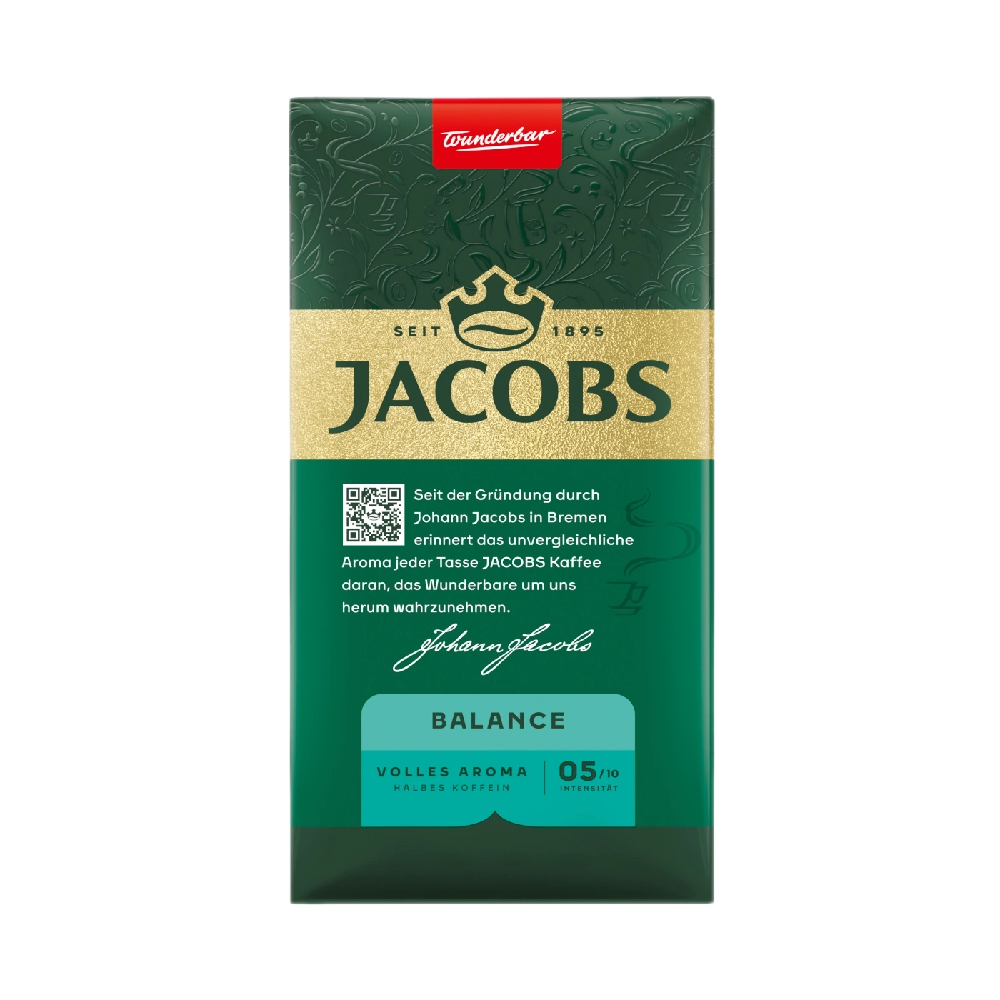 Jacobs Kaffee Packung mit Aufschrift "Wunderbar" und "Jacobs"