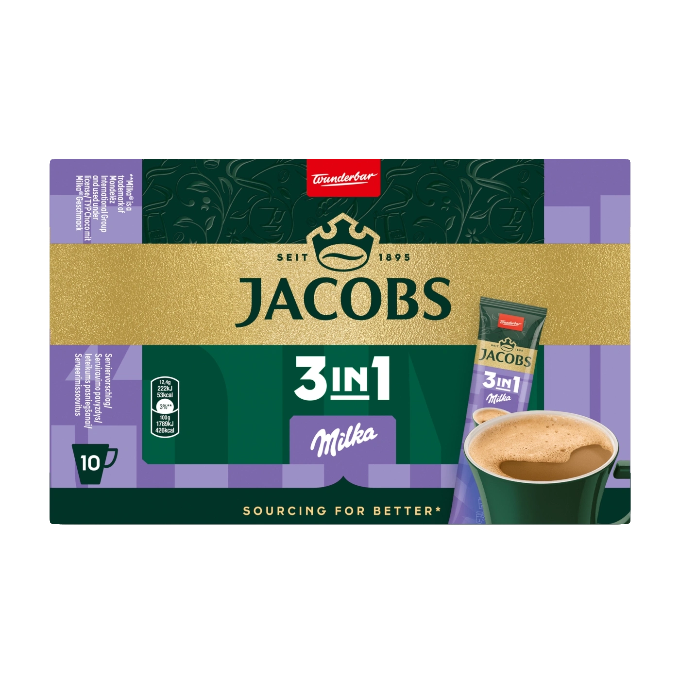 Jacobs 3in1 Milka Kaffee Packung mit 10 Portionen